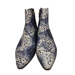 Calvin Klein Faux Snake‎ Skin Eunice Pointed Toe Ankle Boots Gold Side Zip 9.5